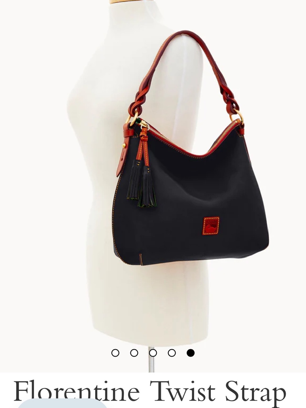 Dooney & Bourke Navy Florentine Twist Strap Hobo Brown Trim and Tassel - Picture 5 of 16